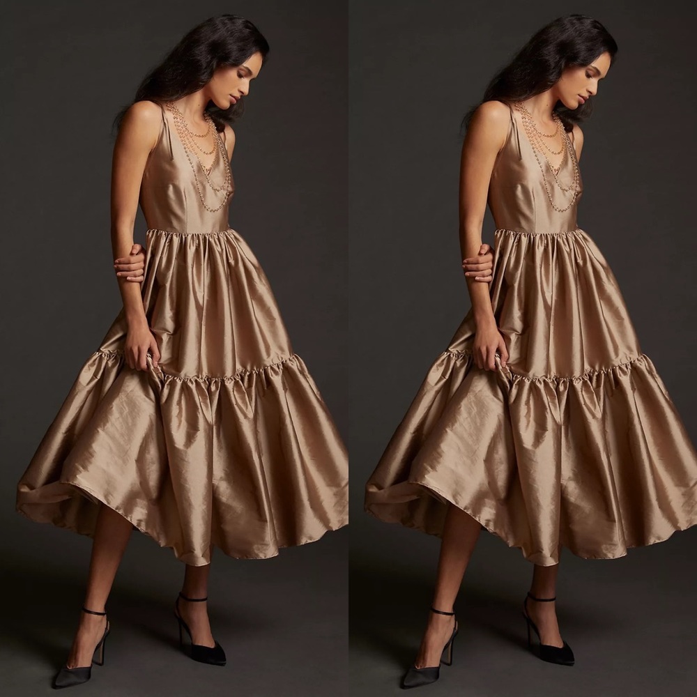 Anthropologie Tiered V-Neck Maxi Dress
